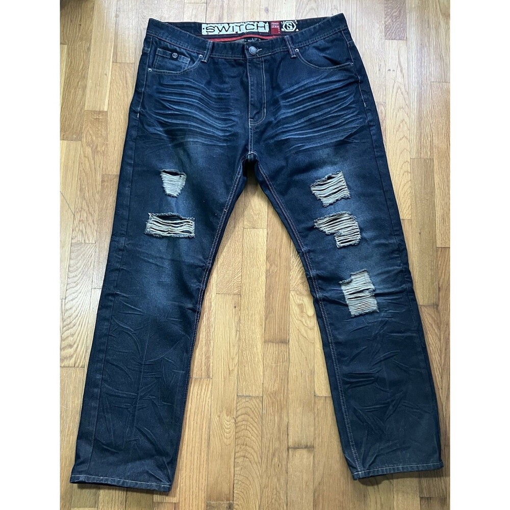 Switch Mens Jeans Size 40X32 Premium Denim Straight Leg Destroyed Grunge Hip Hop